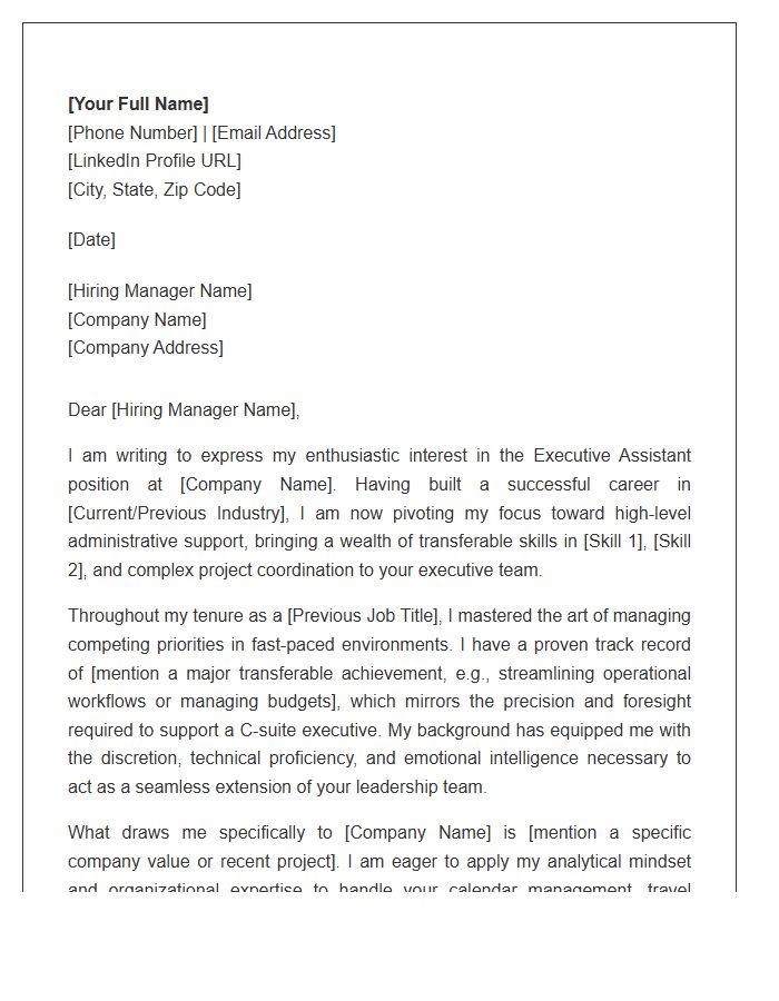 Executive Assistant Career Change Cover Letter Template