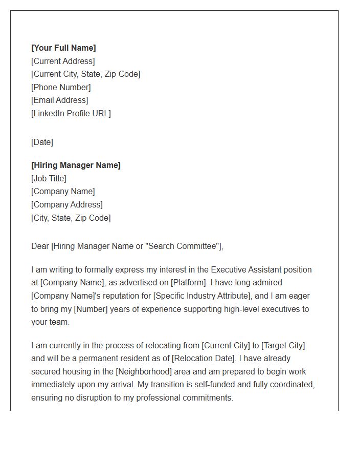 Executive Assistant Relocation Cover Letter Template
