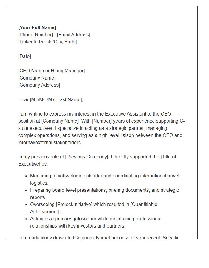 Executive Assistant To CEO Cover Letter Template