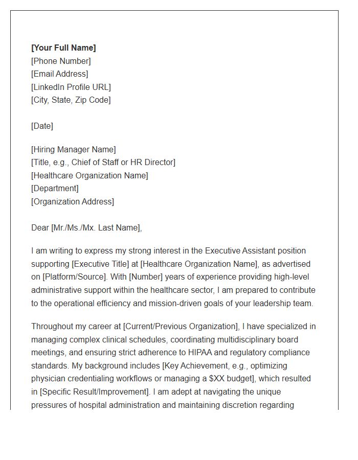 Healthcare Executive Assistant Cover Letter Template