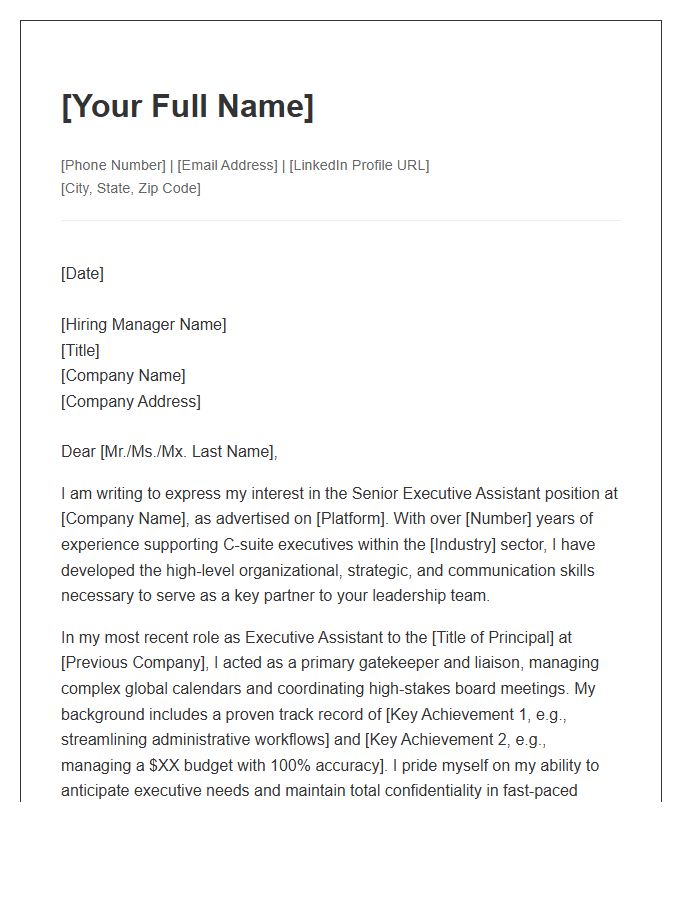 Senior Executive Assistant Cover Letter Template