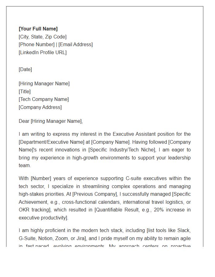 Tech Industry Executive Assistant Cover Letter Template