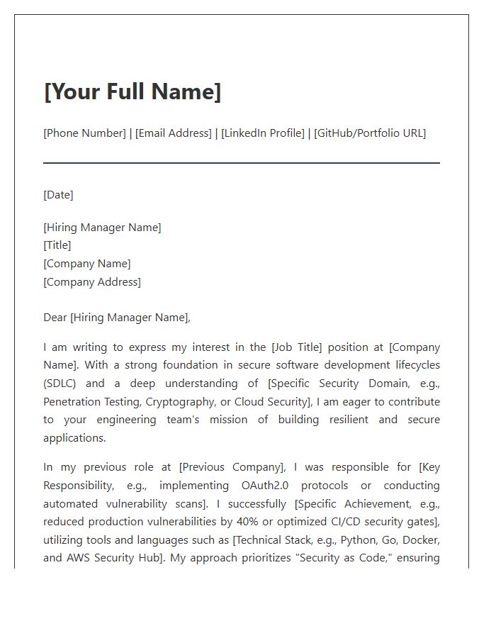 Cybersecurity Software Engineer Cover Letter Template