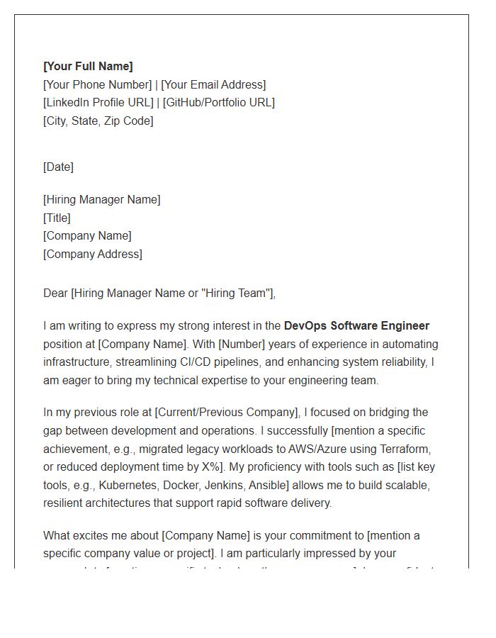 DevOps Software Engineer Cover Letter Template