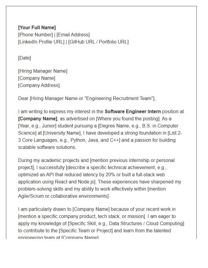 Software Engineer Internship Cover Letter Template