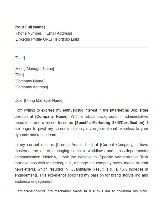 Administrative To Marketing Career Change Professional Cover Letter Template