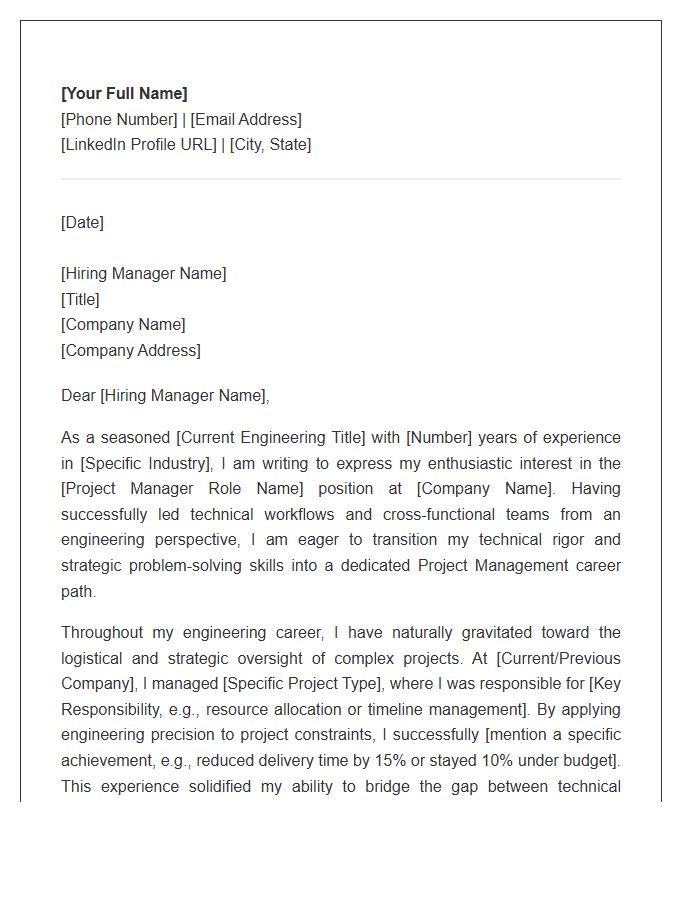 Engineering To Project Management Career Change Professional Cover Letter Template
