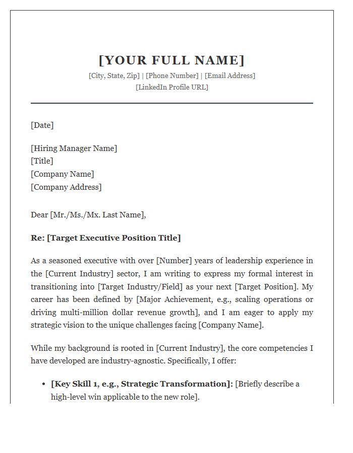 Executive Career Change Professional Cover Letter Template