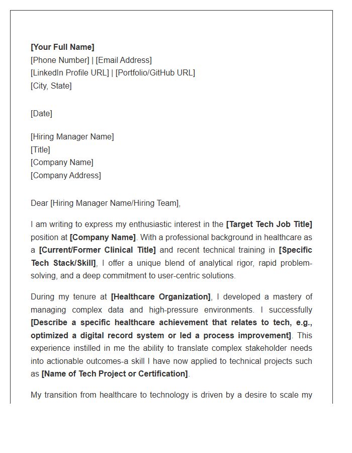 Healthcare To Tech Career Change Professional Cover Letter Template