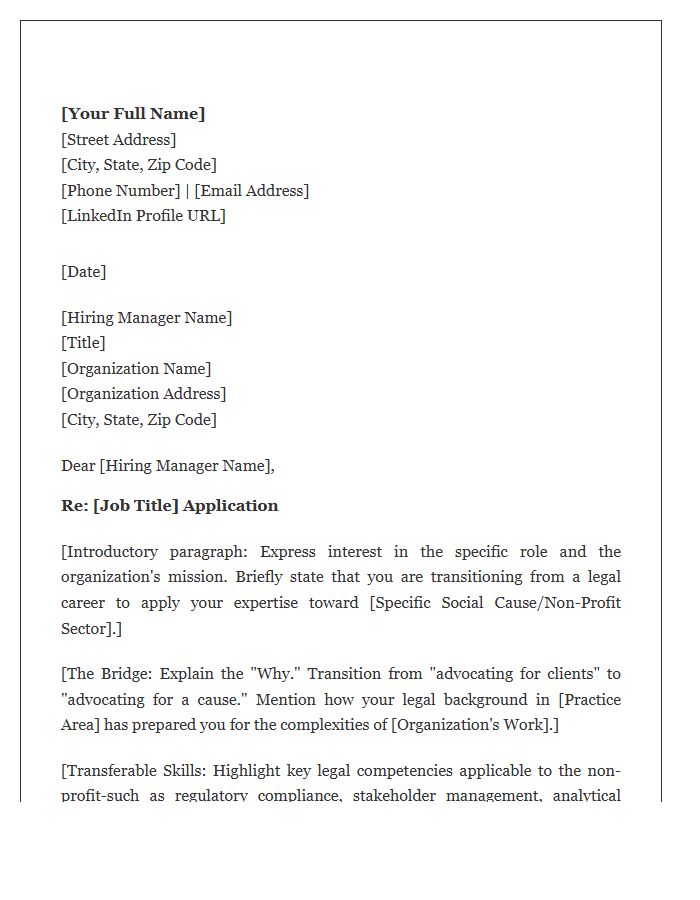 Legal To Non Profit Career Change Professional Cover Letter Template