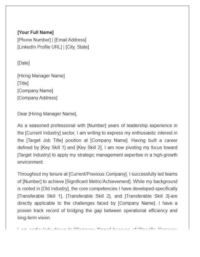 Mid Level Management Career Change Professional Cover Letter Template