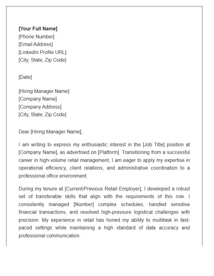 Retail To Office Career Change Professional Cover Letter Template