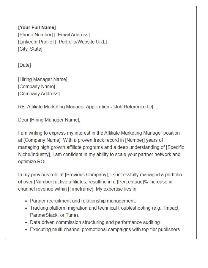 Affiliate Marketing Manager Cover Letter Template