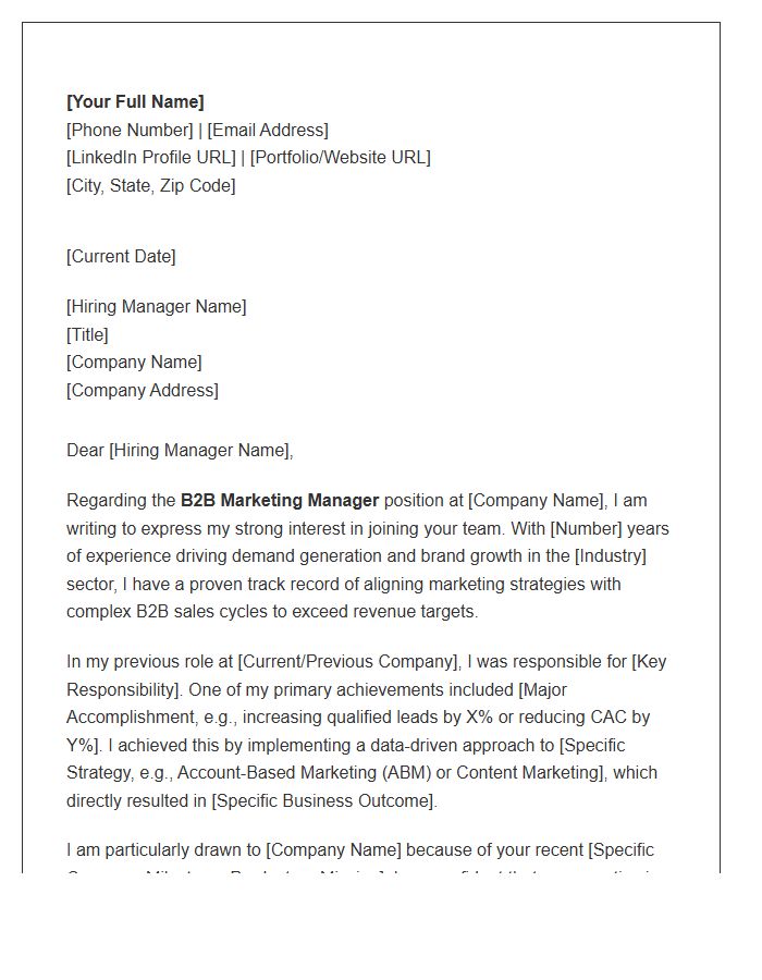 B2B Marketing Manager Cover Letter Template
