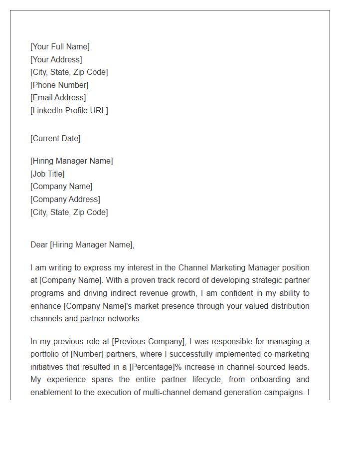 Channel Marketing Manager Cover Letter Template