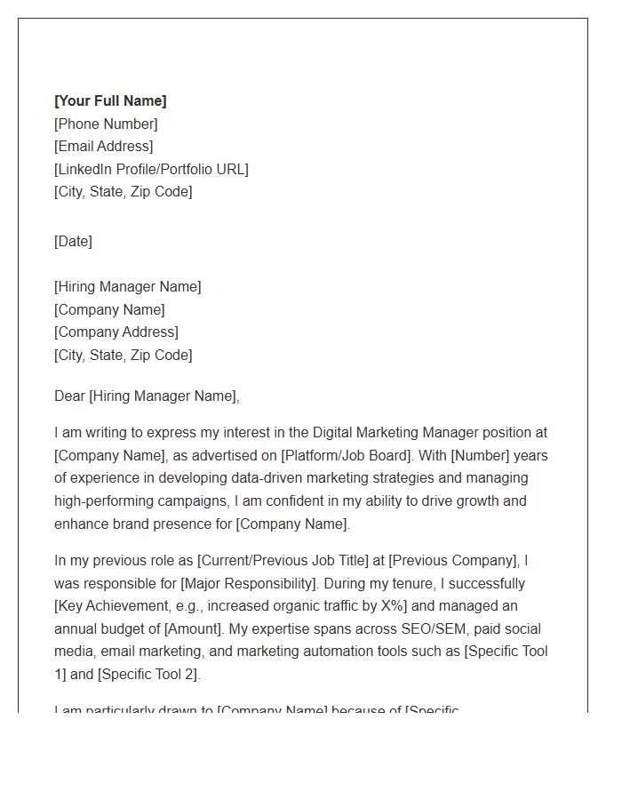Digital Marketing Manager Cover Letter Template