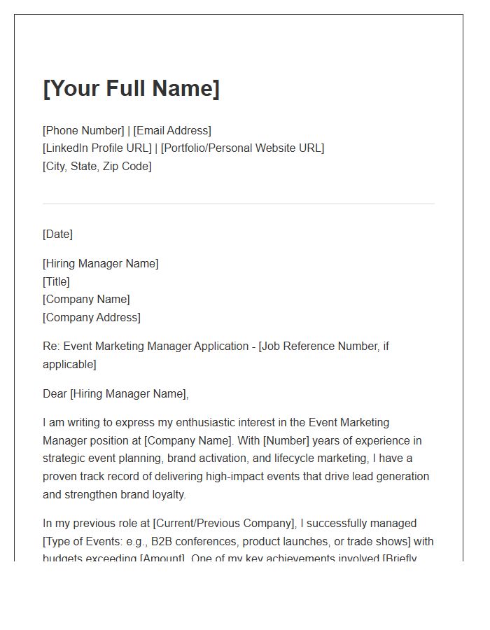 Event Marketing Manager Cover Letter Template