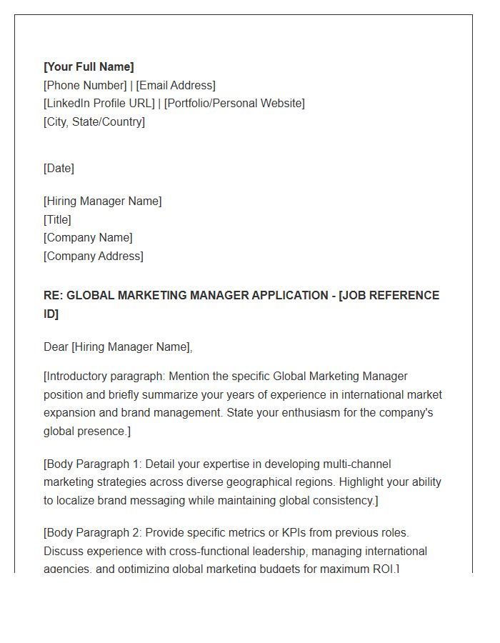 Global Marketing Manager Cover Letter Template