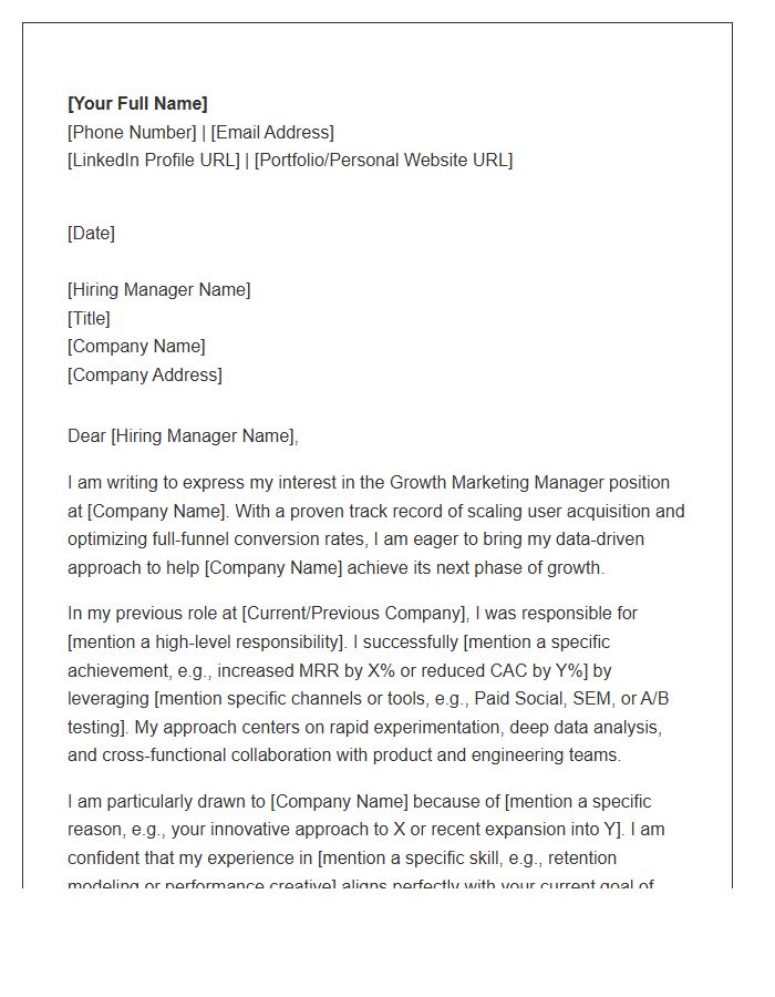 Growth Marketing Manager Cover Letter Template