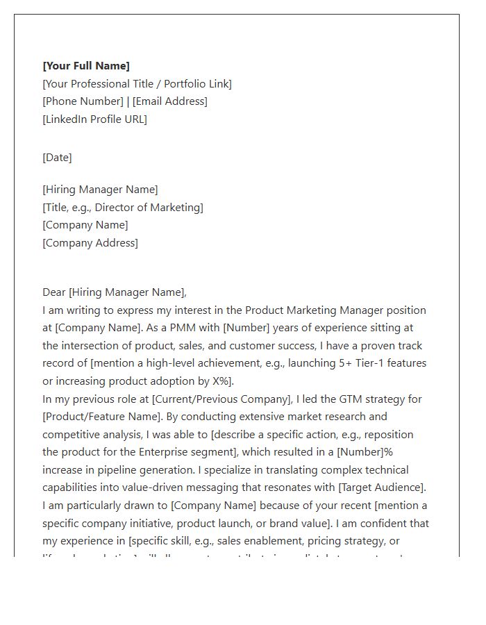 Product Marketing Manager Cover Letter Template