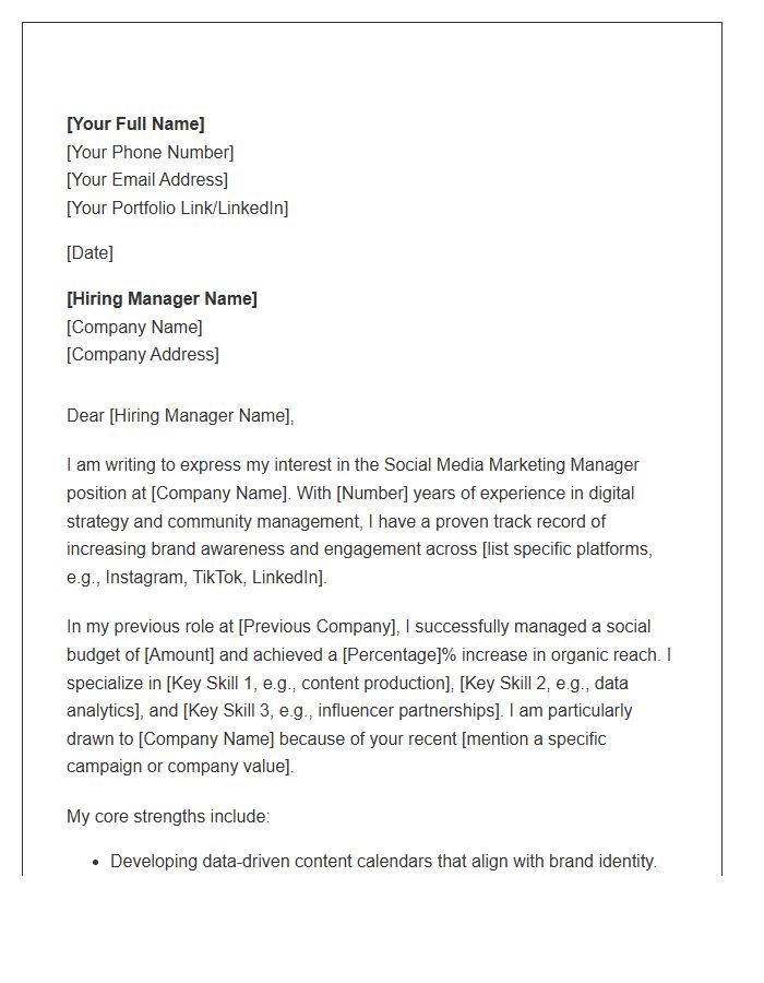 Social Media Marketing Manager Cover Letter Template