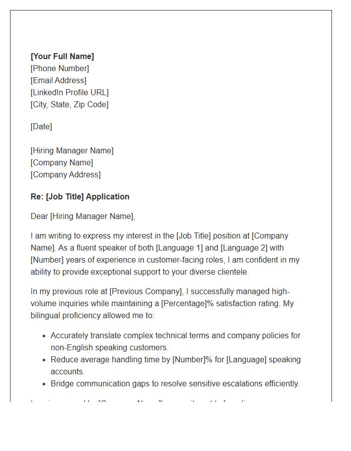 Bilingual Customer Service Representative Cover Letter Template