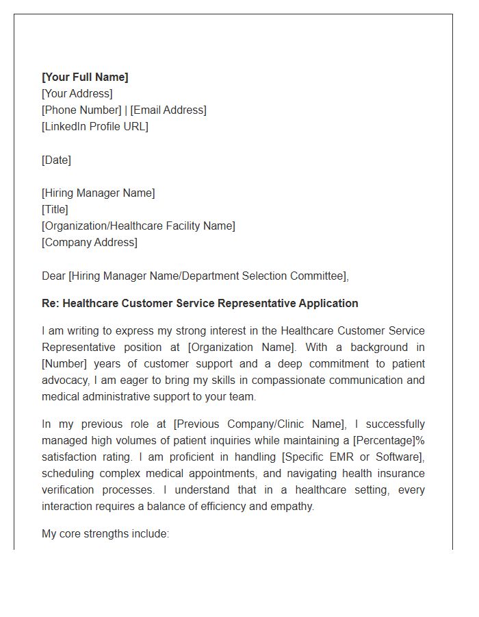 Healthcare Customer Service Representative Cover Letter Template