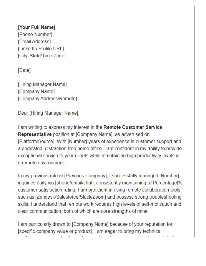 Remote Customer Service Representative Cover Letter Template