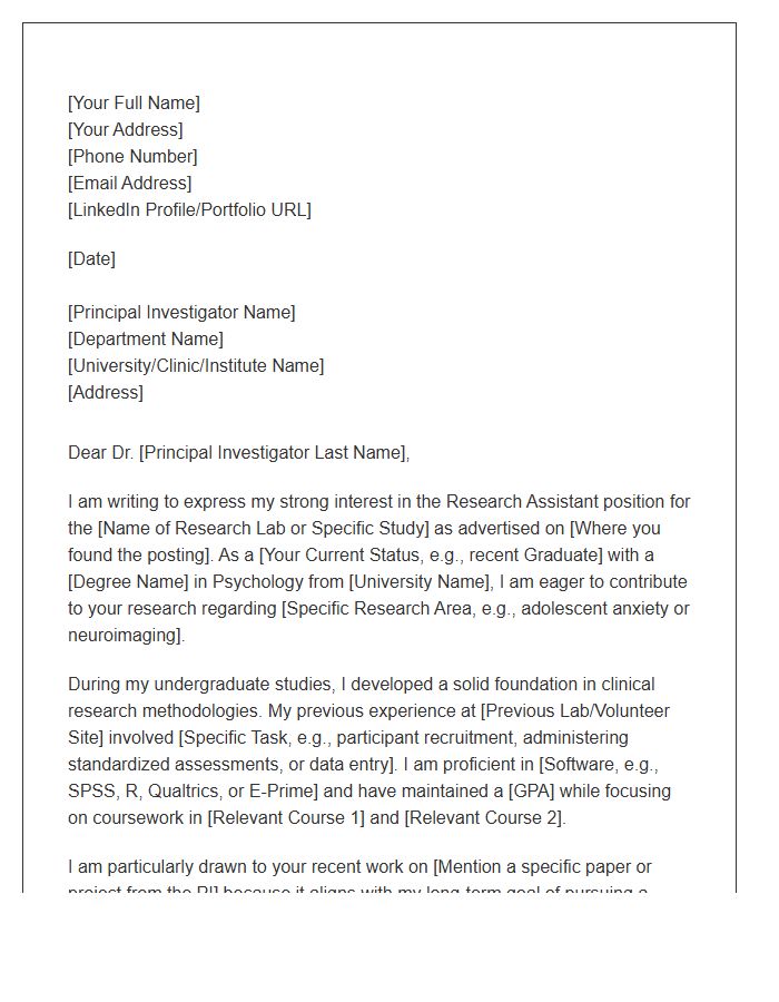 Clinical Psychology Research Assistant Cover Letter Template