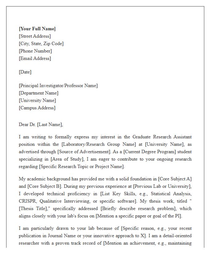Graduate School Research Assistant Cover Letter Template