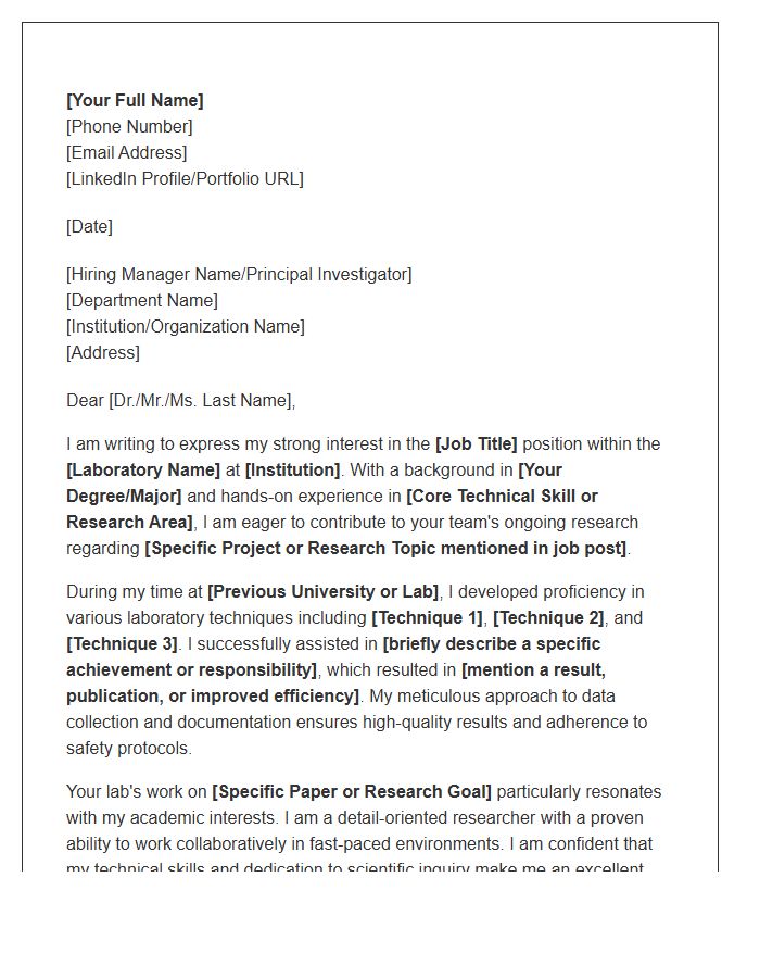 Laboratory Research Assistant Cover Letter Template