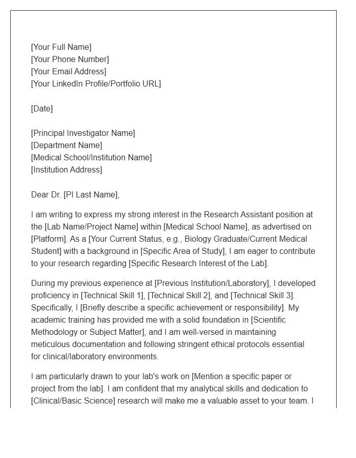 Medical School Research Assistant Cover Letter Template