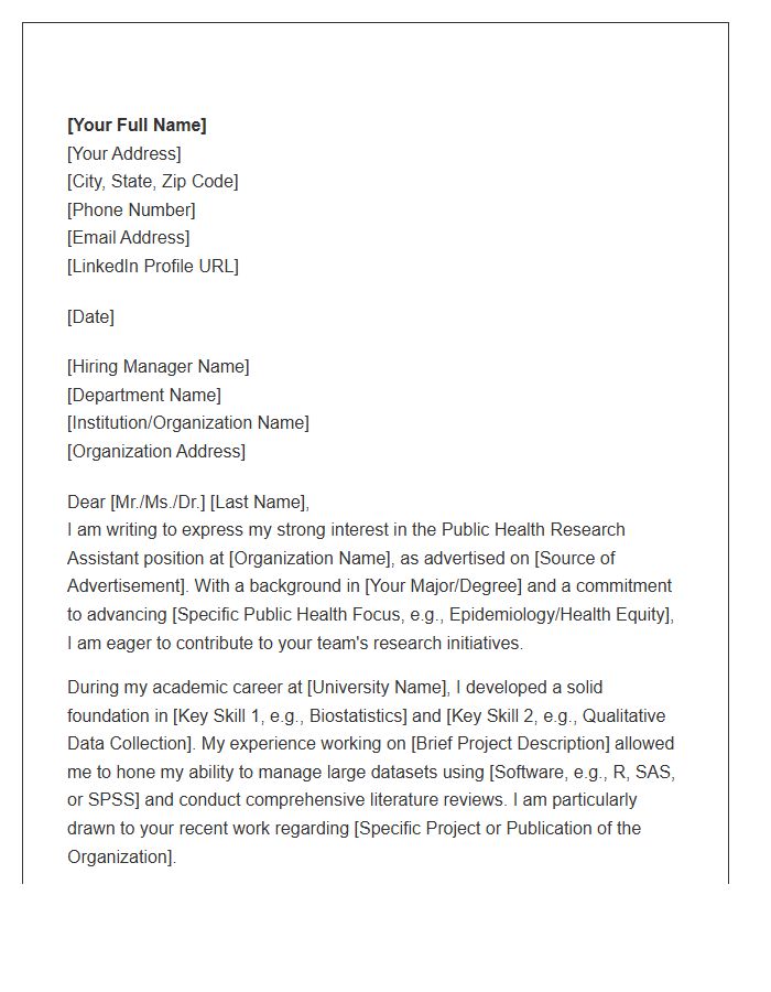 Public Health Research Assistant Cover Letter Template