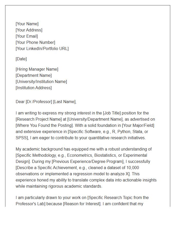 Quantitative Academic Research Assistant Cover Letter Template