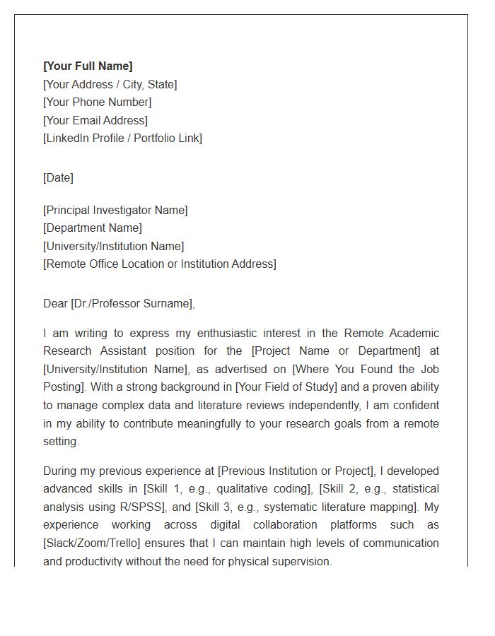 Remote Academic Research Assistant Cover Letter Template