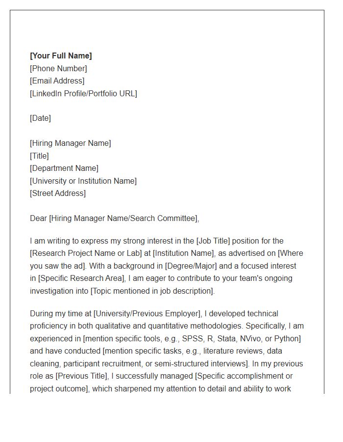 Social Science Research Assistant Cover Letter Template