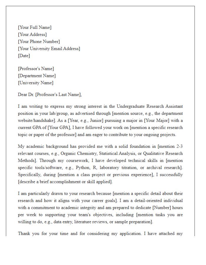 Undergraduate Academic Research Assistant Cover Letter Template