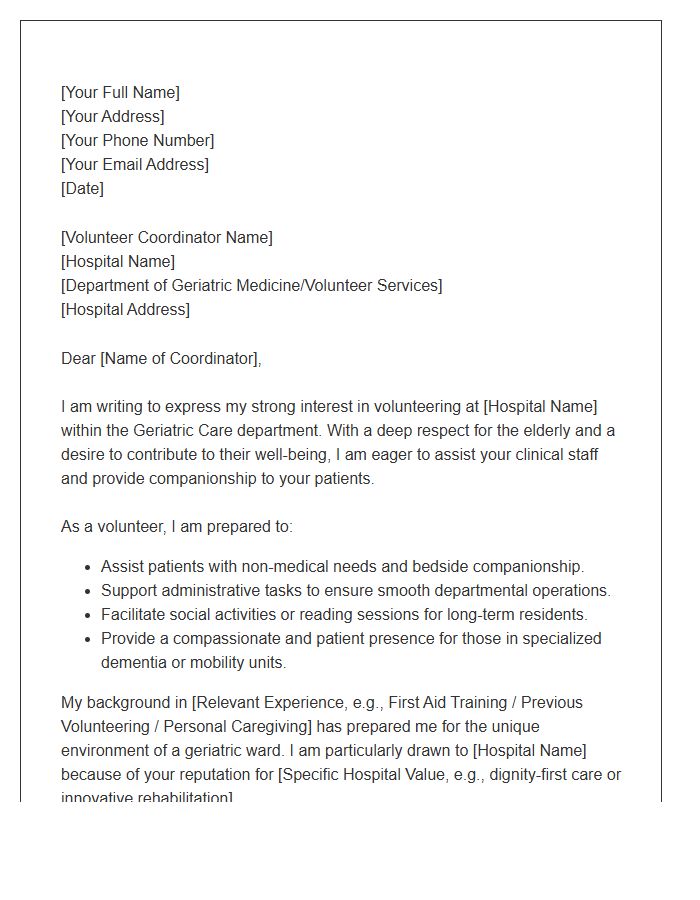 Geriatric Care Hospital Volunteer Cover Letter Template