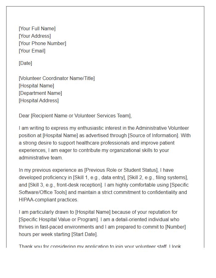Hospital Administrative Volunteer Cover Letter Template