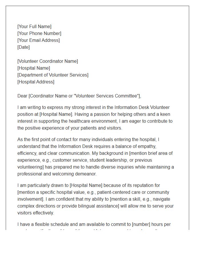 Hospital Information Desk Volunteer Cover Letter Template