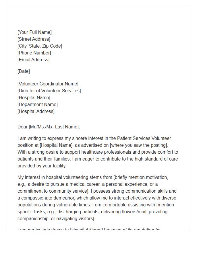 Hospital Patient Services Volunteer Cover Letter Template