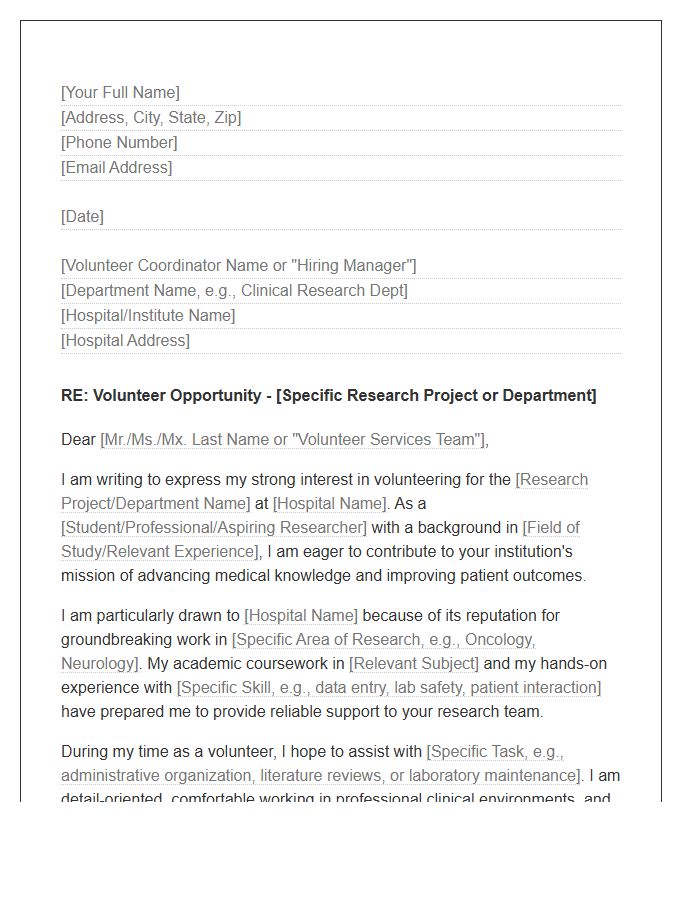 Medical Research Hospital Volunteer Cover Letter Template