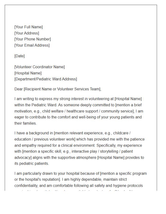 Pediatric Ward Hospital Volunteer Cover Letter Template