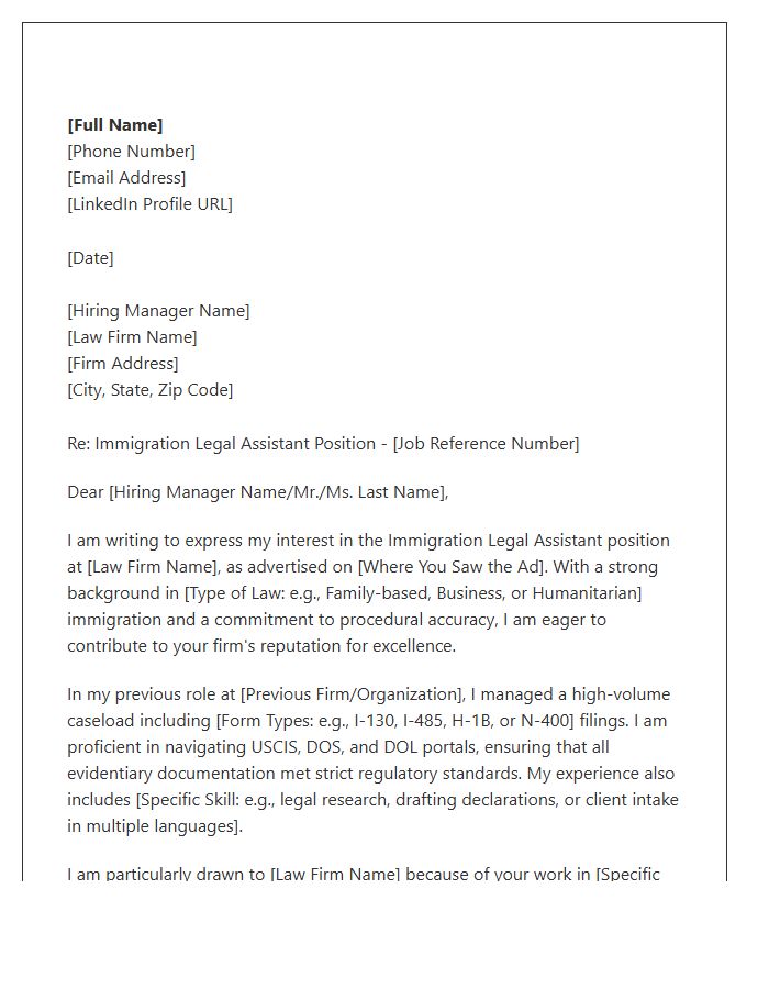 Immigration Law Legal Assistant Professional Cover Letter Template