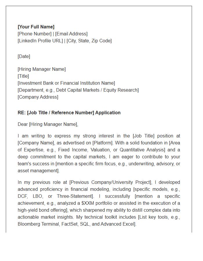 Capital Markets Financial Analyst Cover Letter Template