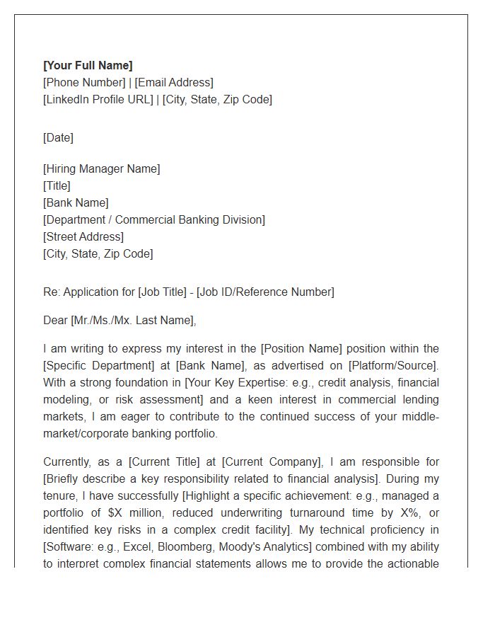 Commercial Banking Financial Analyst Cover Letter Template