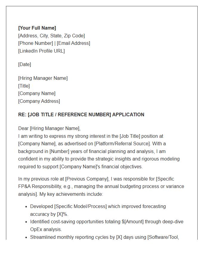 Financial Planning And Analysis Career Cover Letter Template