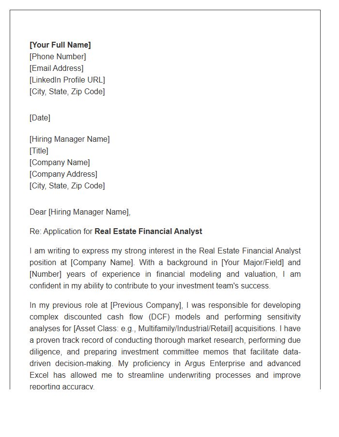 Real Estate Financial Analyst Cover Letter Template