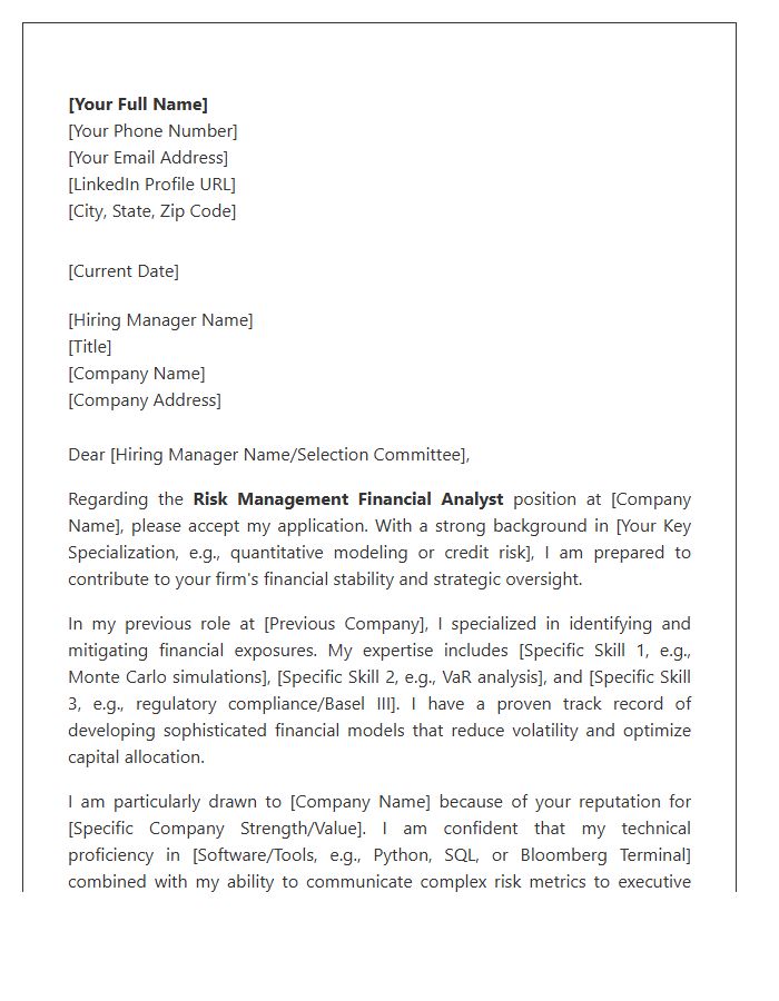 Risk Management Financial Analyst Cover Letter Template