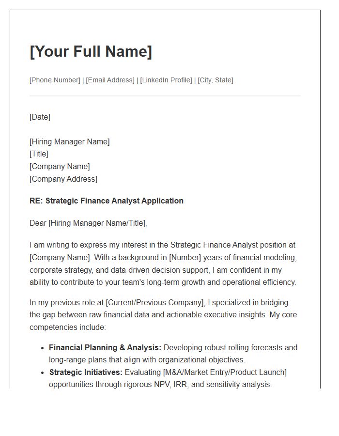 Strategic Finance Analyst Cover Letter Template